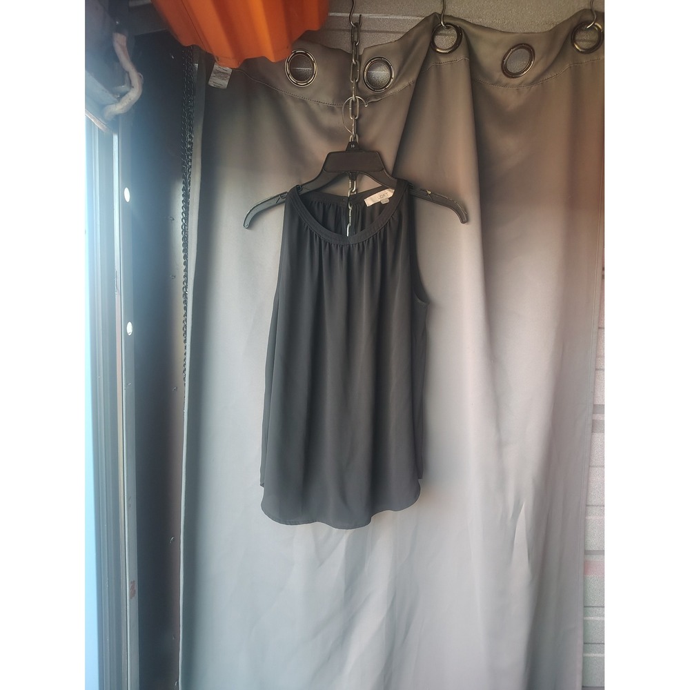 LOFT Womens XS Black Pleated High Neck Sleeveless‎ Halter Blouse Keyhole Back
